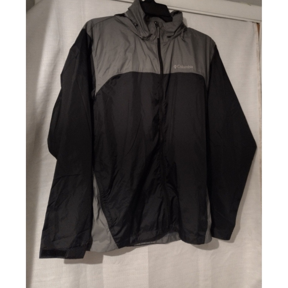 Columbia Men's Large Black Gray Hooded Full Zip Windbreaker Jacket Colorblock